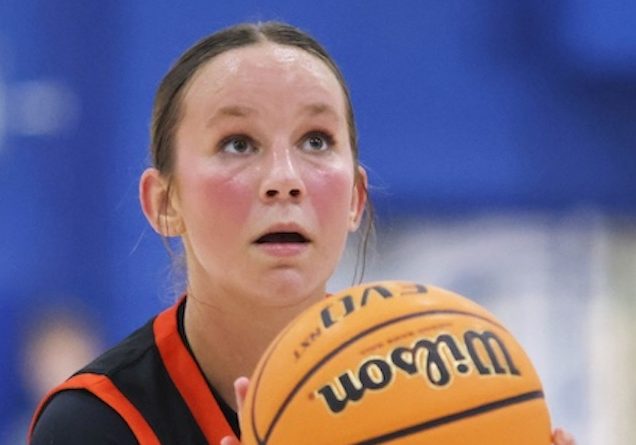 Mallory Thompson (23) of Waterloo shoots a free thow against Columbia in the third place game of the Tip Off Classic at Columbia High School on Saturday November 22, 2025.