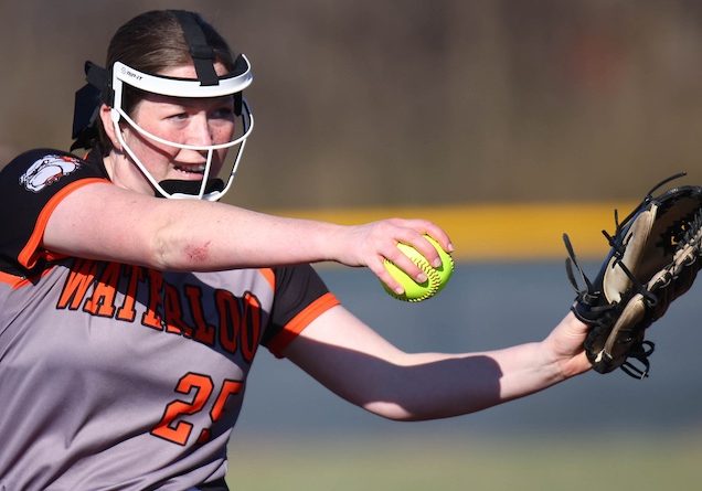 Aiden Dintleman (25) of Waterloo threw a three hit shutout against O'Fallon at the O'Fallon Millburn Campus on Wednesday March 26, 2025.